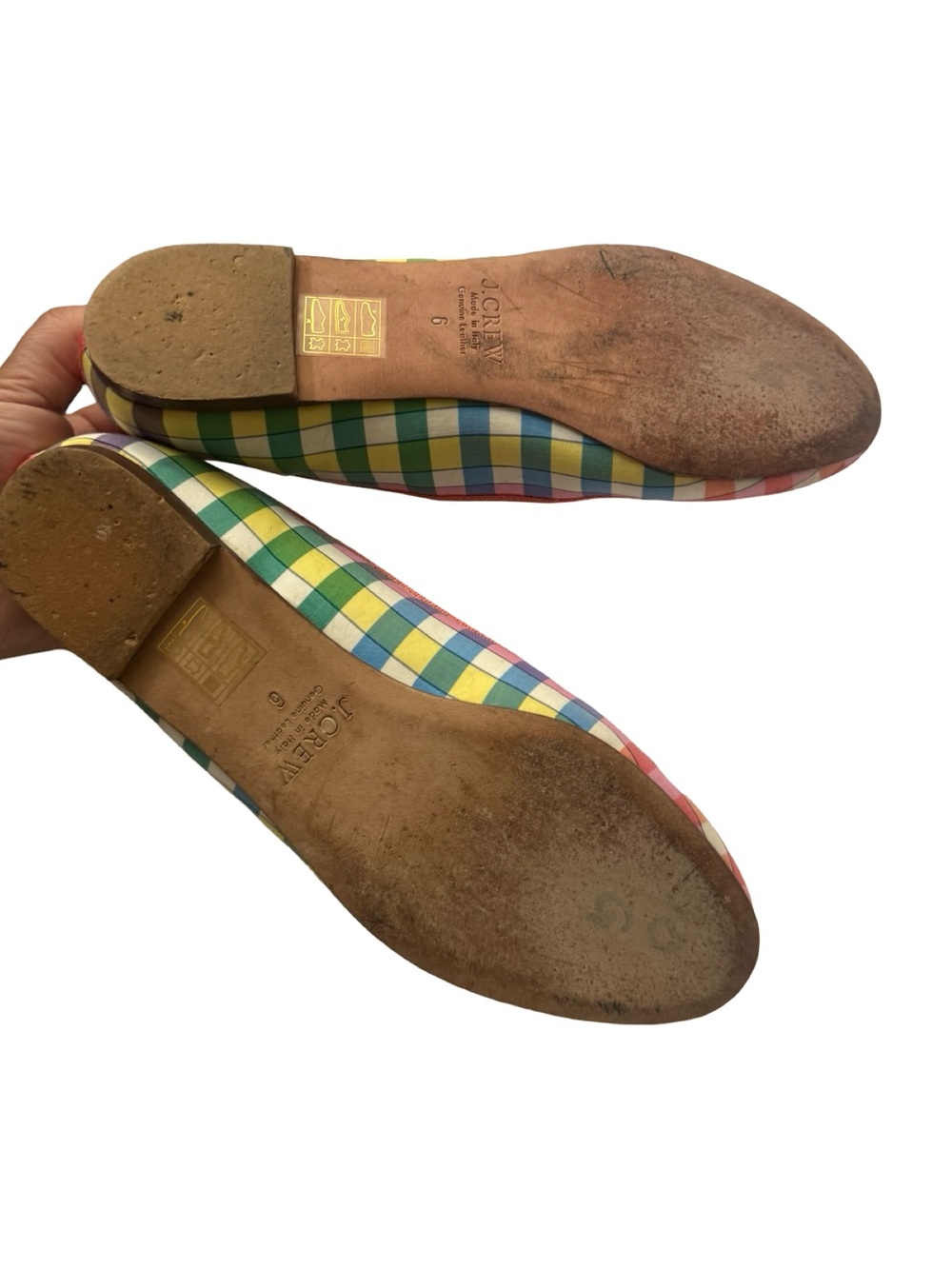J.Crew Camille Madras Gingham Ballet Flats Made in Italy Size 6 Rainbow Plaid - Picture 4 of 13